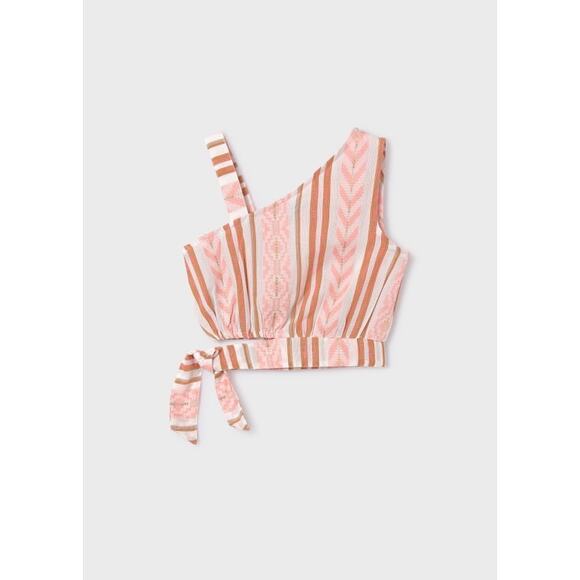 Girls Mayoral One Shoulder Top & Shorts Set Pink Orange Striped Outfit 10 - Picture 4 of 10